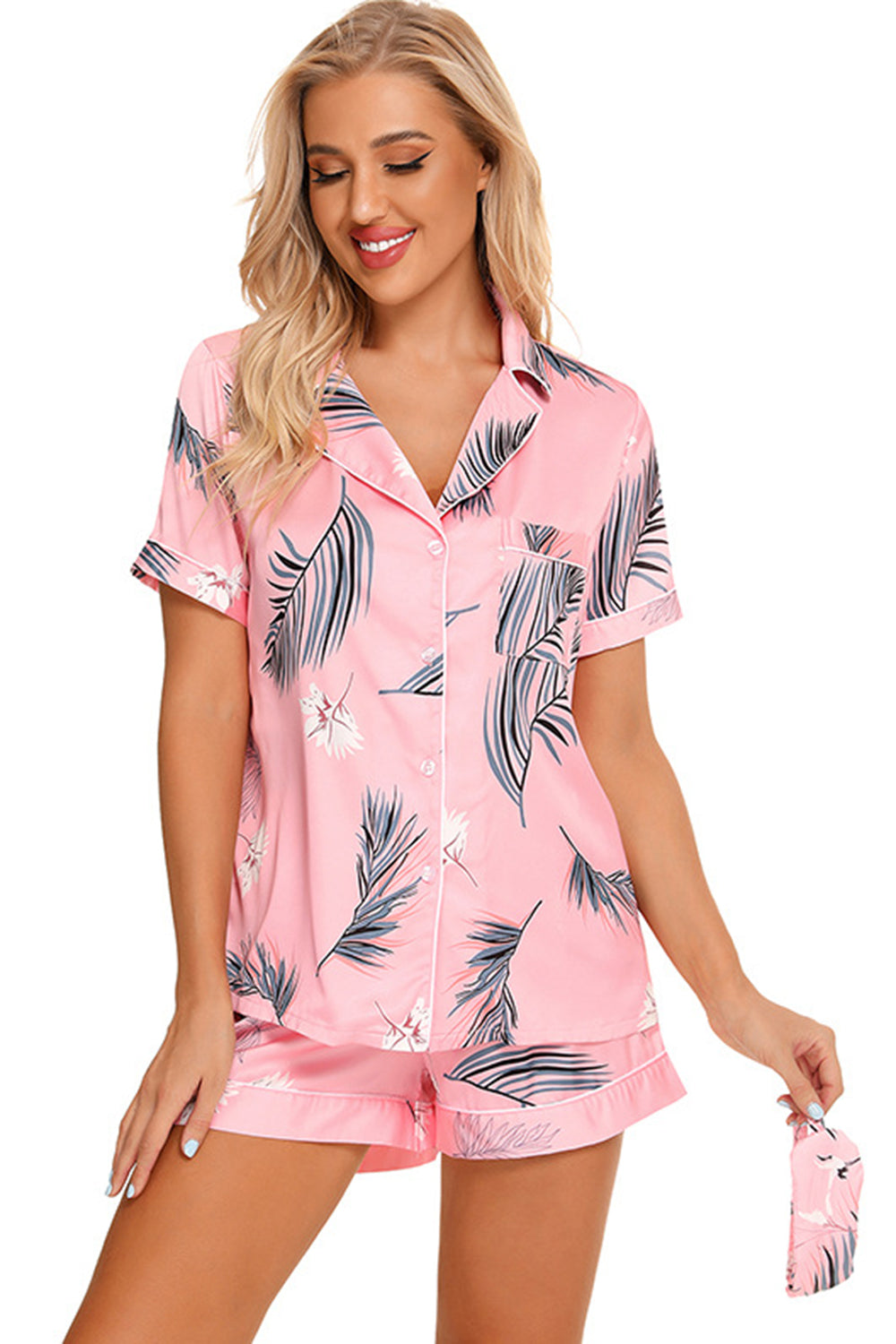 Printed Button Up Short Sleeve Lounge Set
