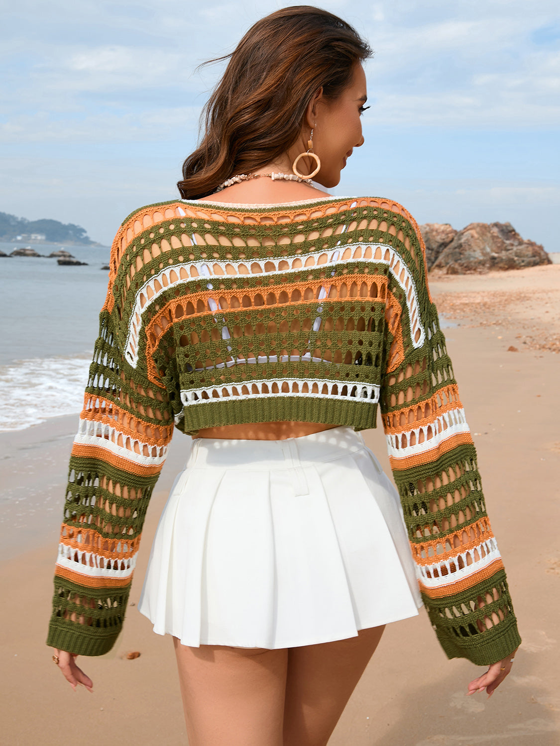 Sheer Crochet Swim Cover Up Top