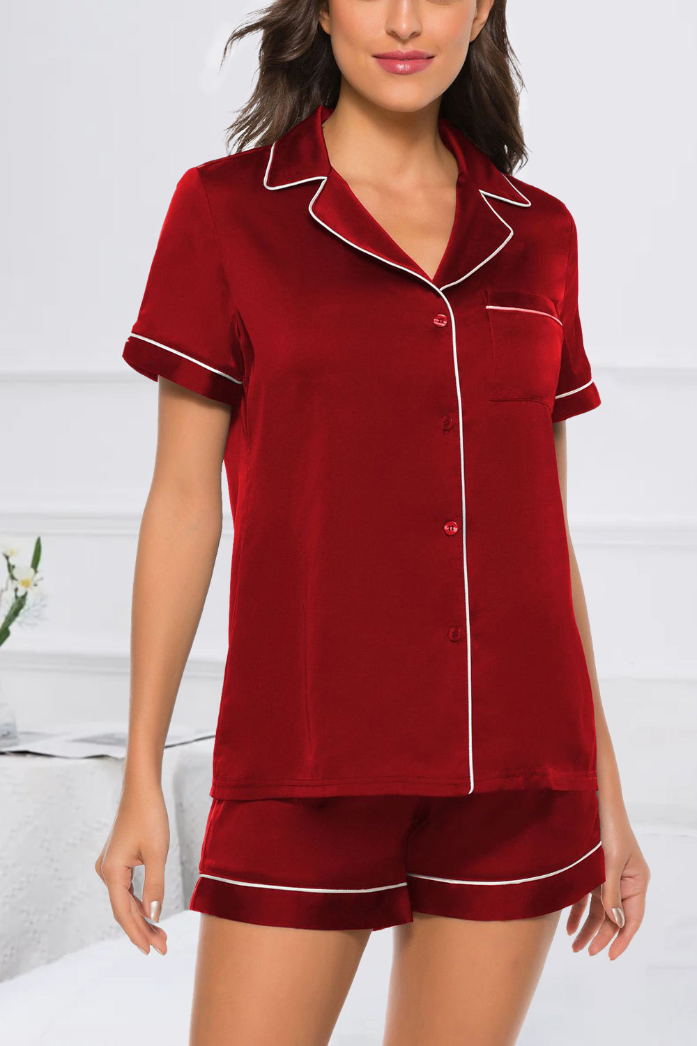 Printed Button Up Short Sleeve Lounge Set
