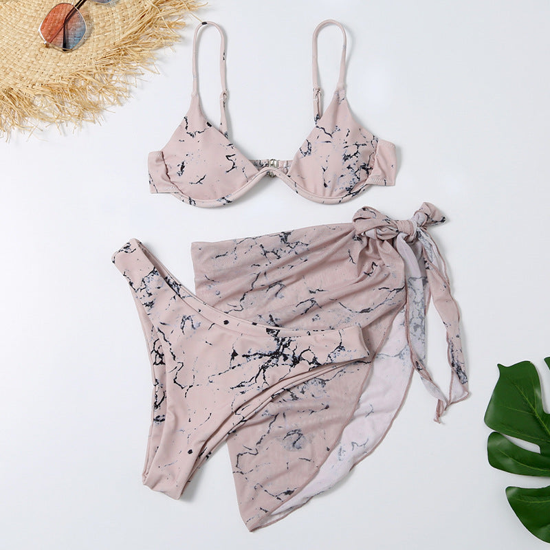 Marble Three-Piece Bikini Set