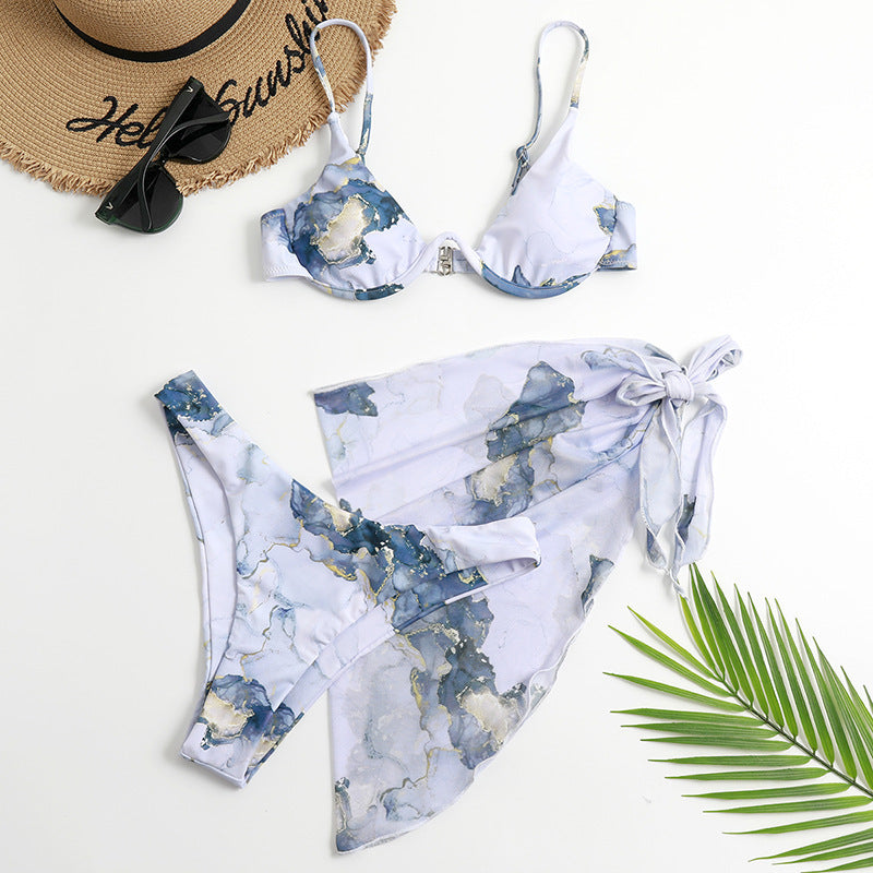 Marble Three-Piece Bikini Set