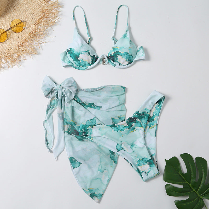 Marble Three-Piece Bikini Set