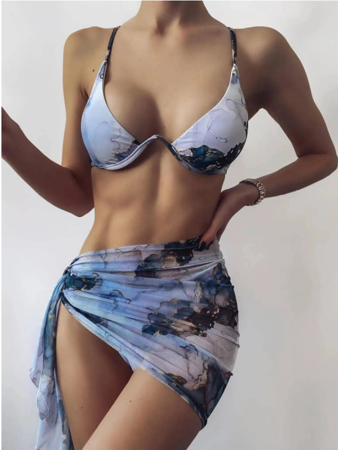 Marble Three-Piece Bikini Set