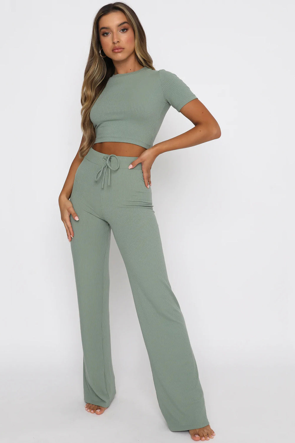 Short Sleeve Two Piece Pant Matching Lounge Set