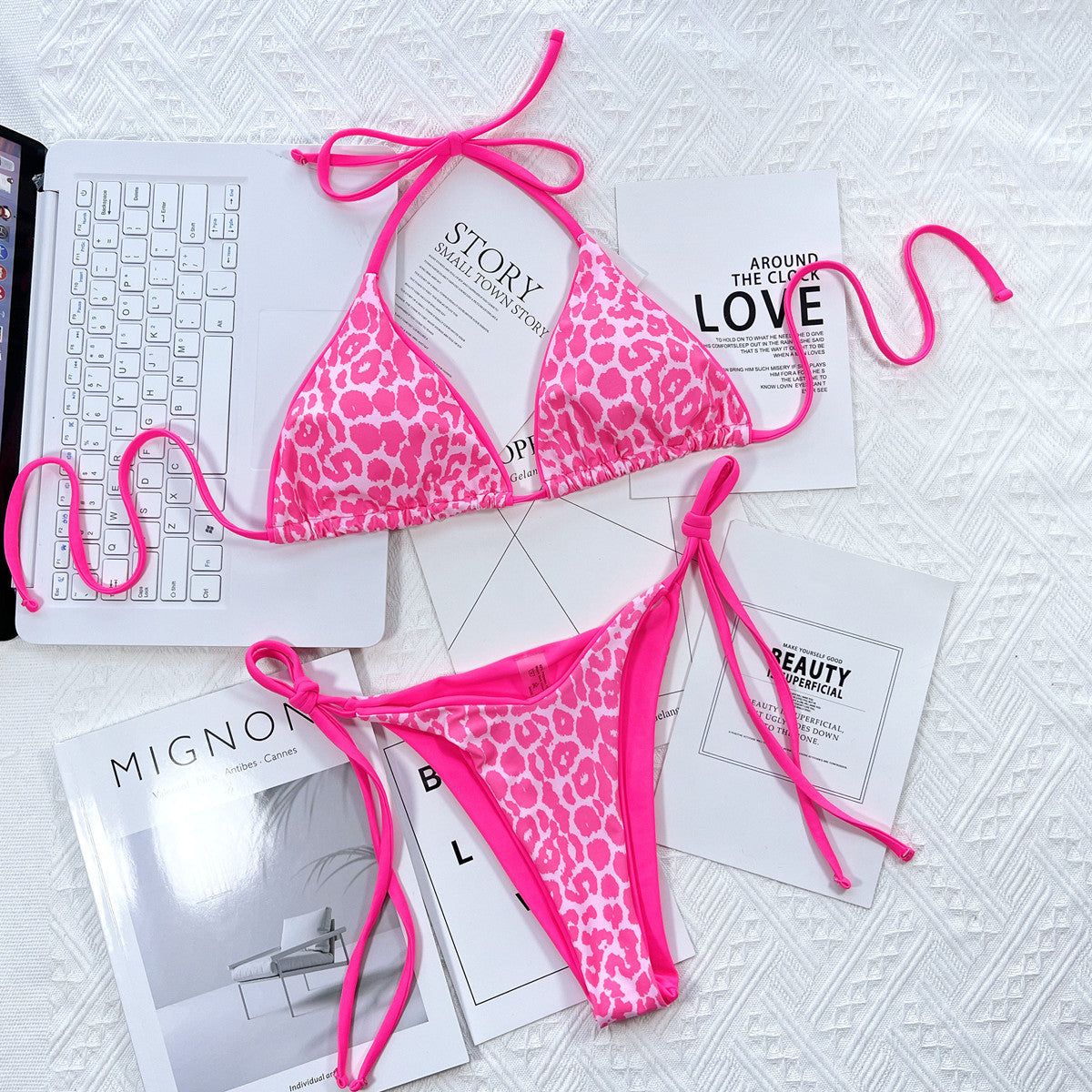 Leopard Print Halter Neck Bikini Set