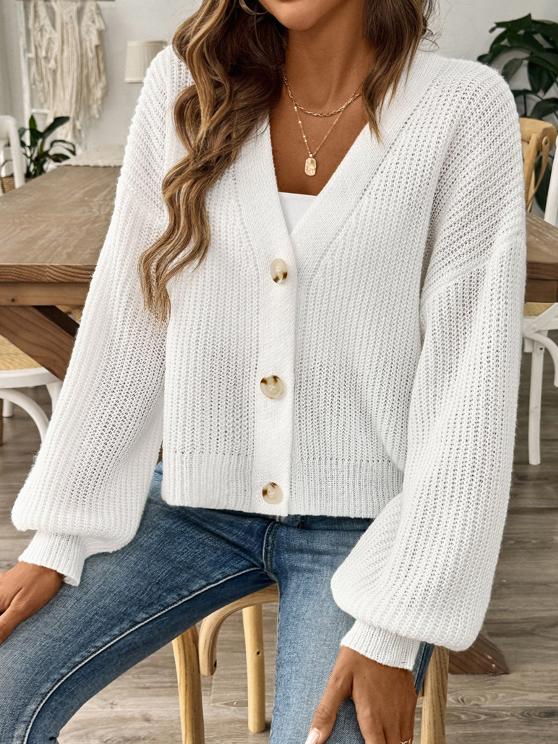 Balloon Sleeve Button Up Cardigan