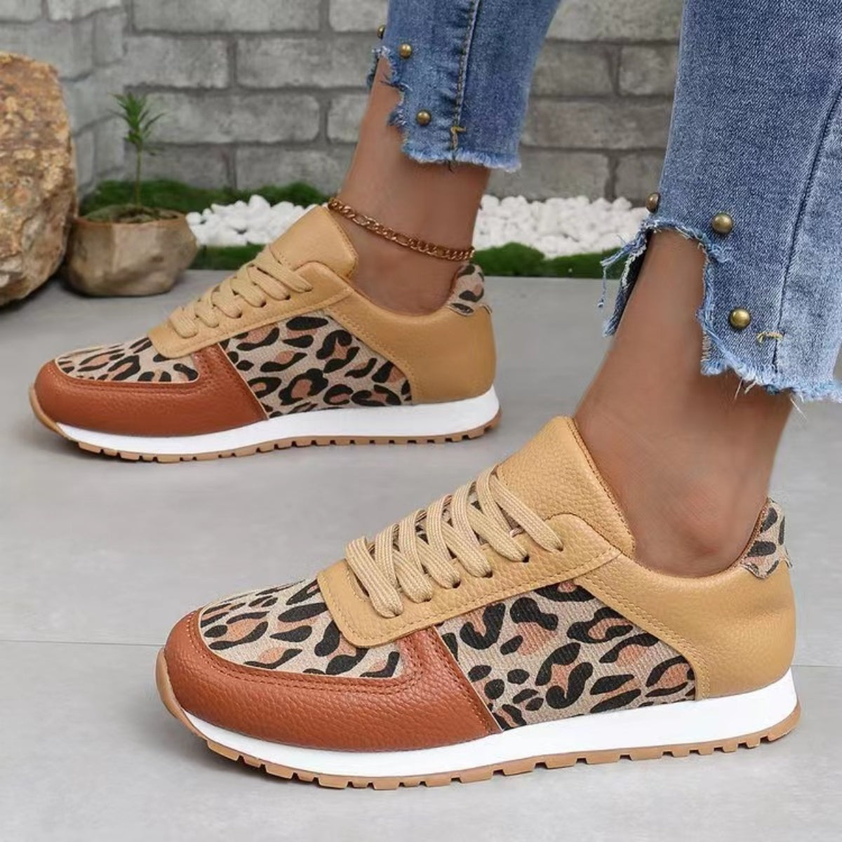 Leopard Print Leather Tennis Shoes