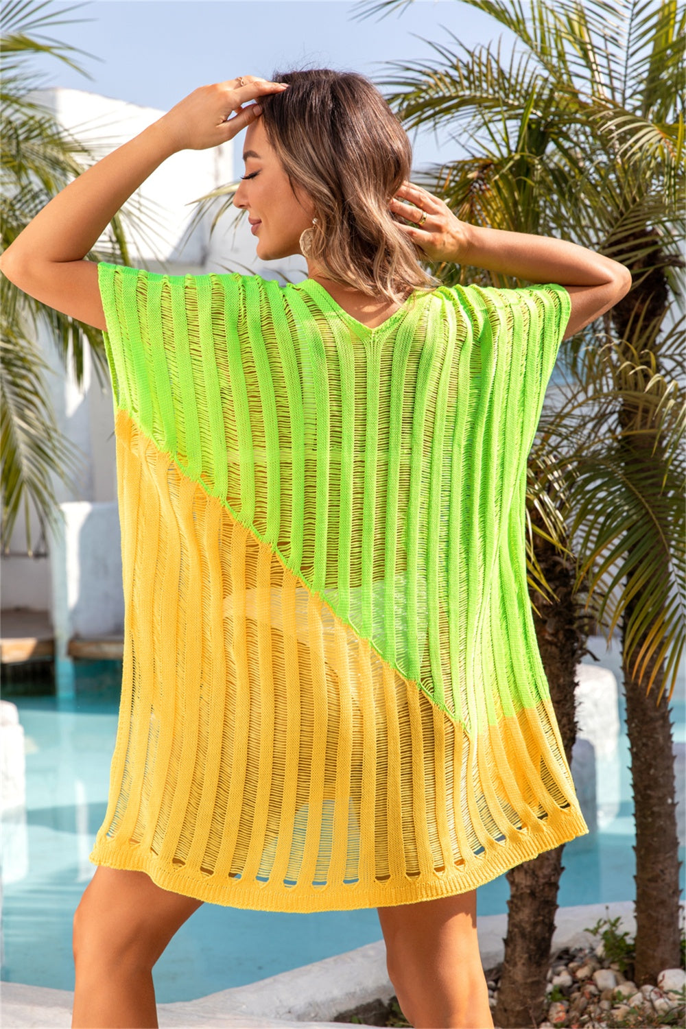 Slit Color Block Swim Cover Up Dress