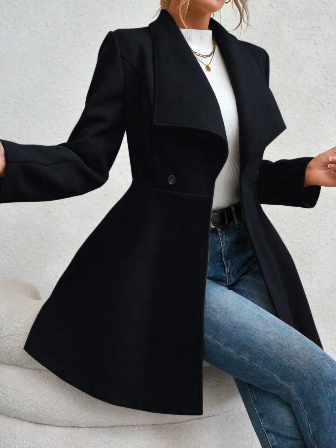 Collared Neck Hourglass Peacoat