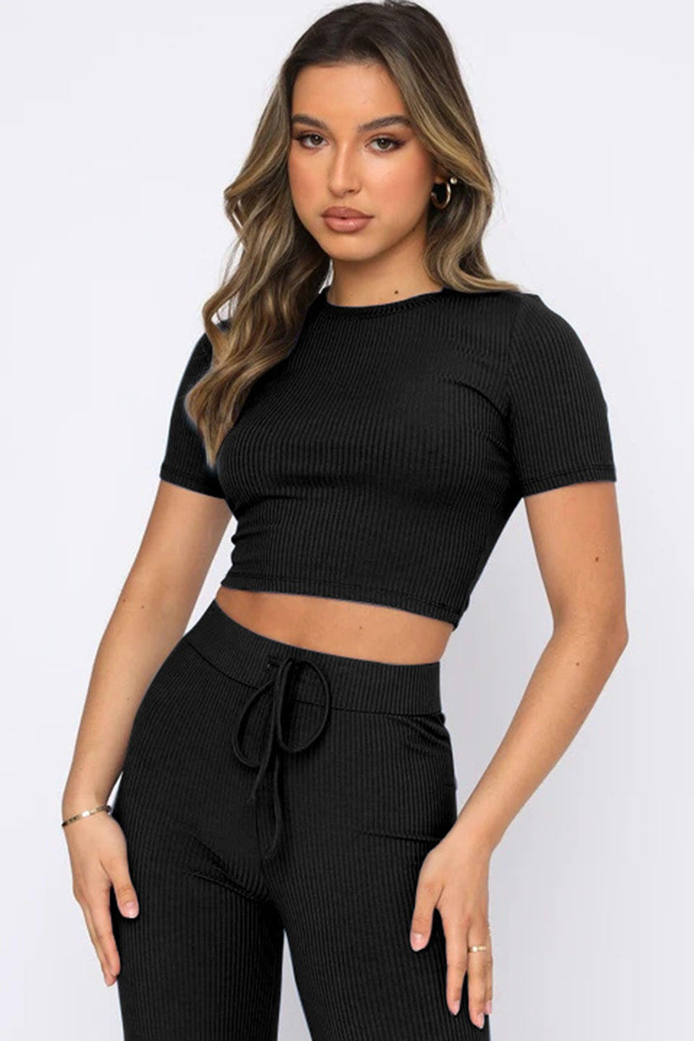 Short Sleeve Two Piece Pant Matching Lounge Set