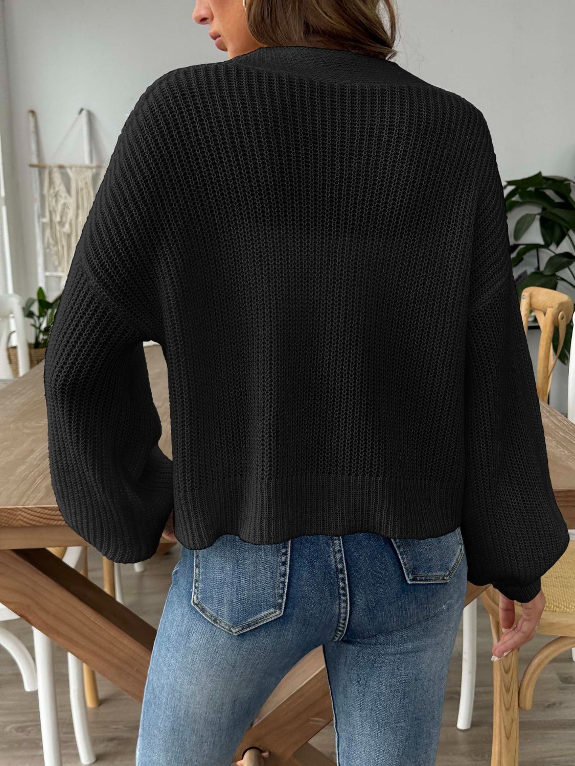 Balloon Sleeve Button Up Cardigan