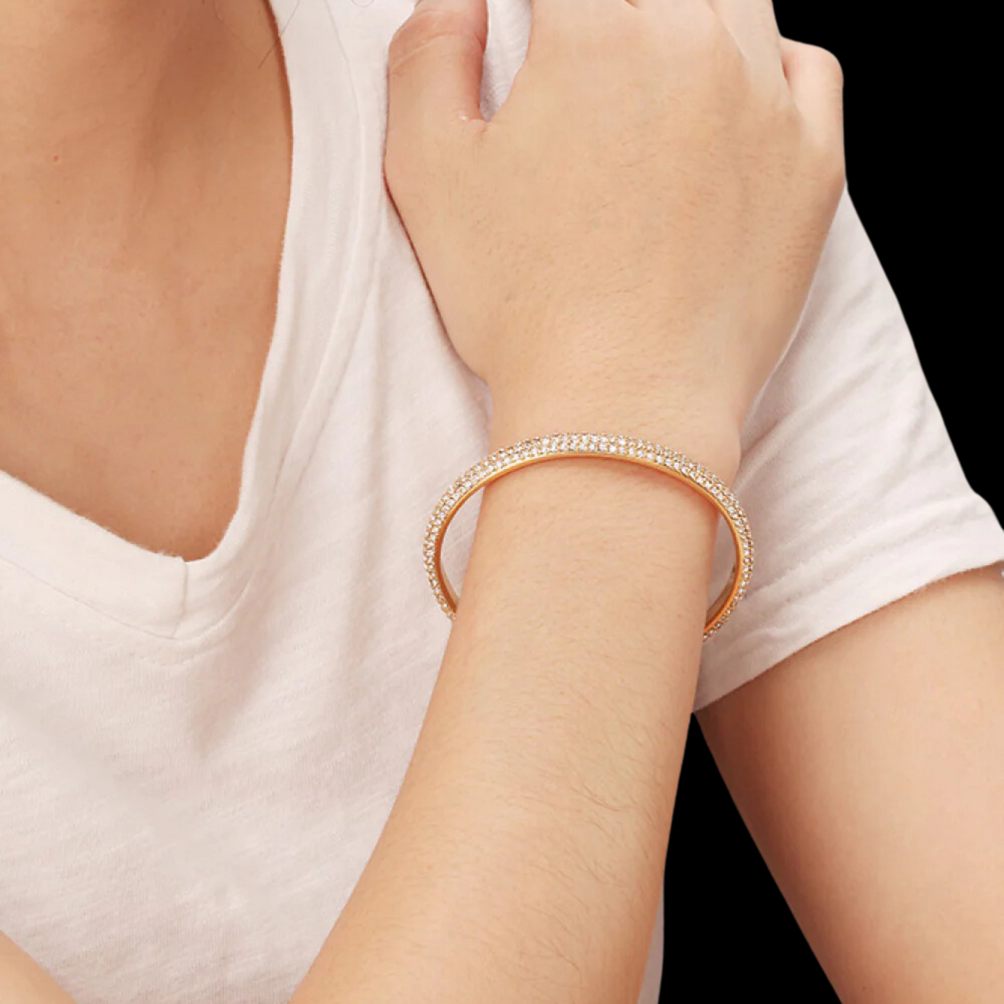 18K Gold-Plated Rhinestone Open Bracelet