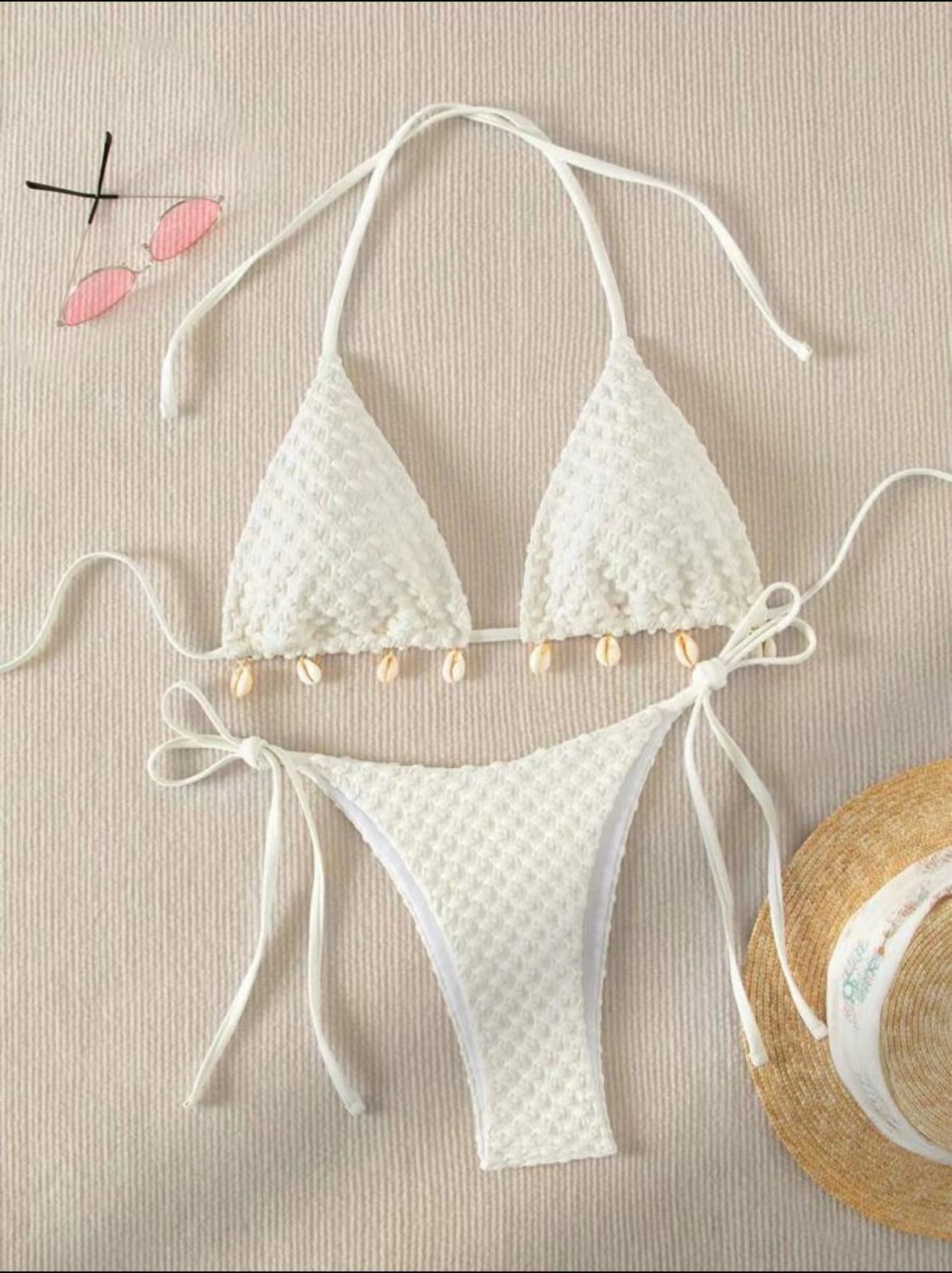Textured Seashell Halter Bikini Set