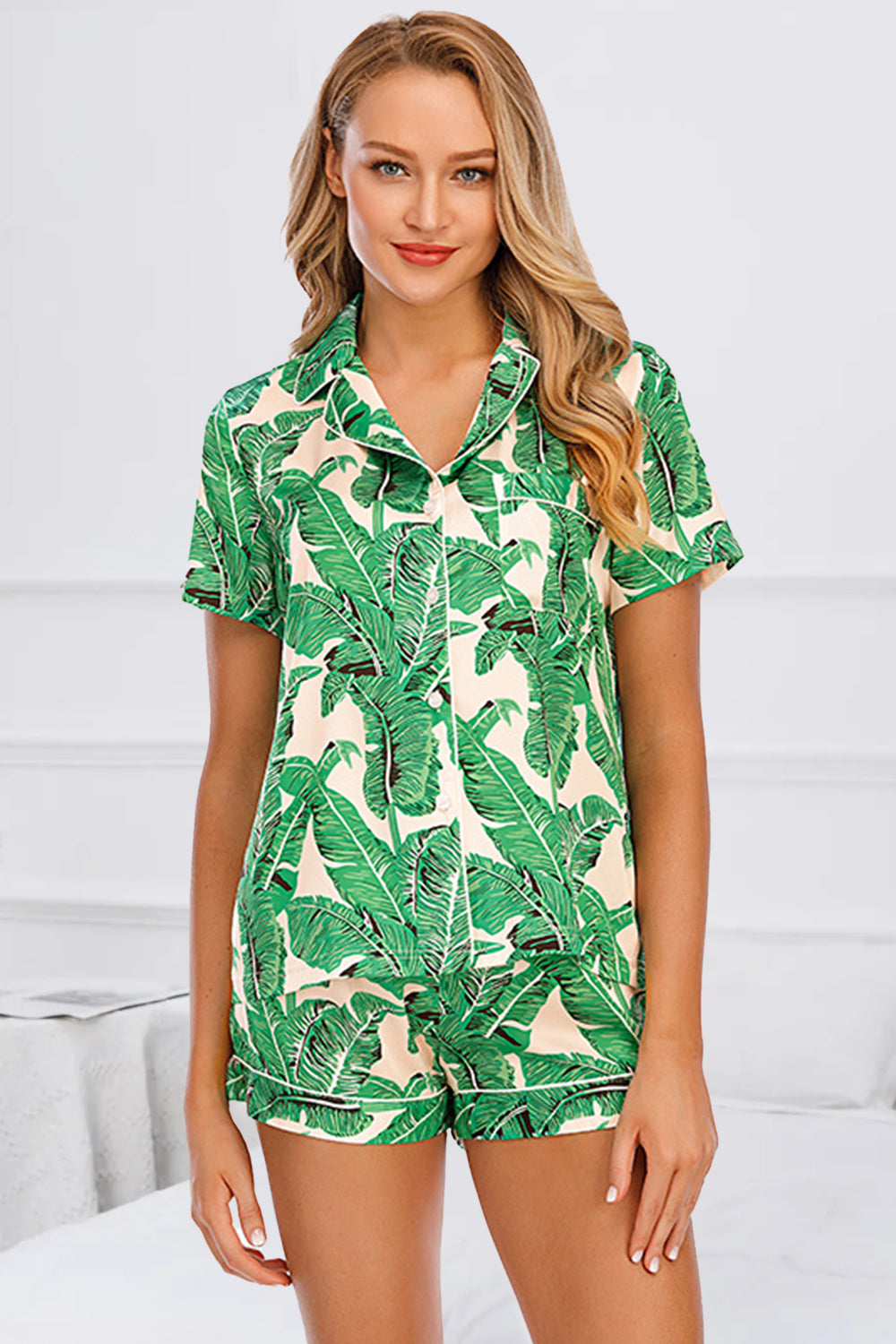 Printed Button Up Short Sleeve Lounge Set
