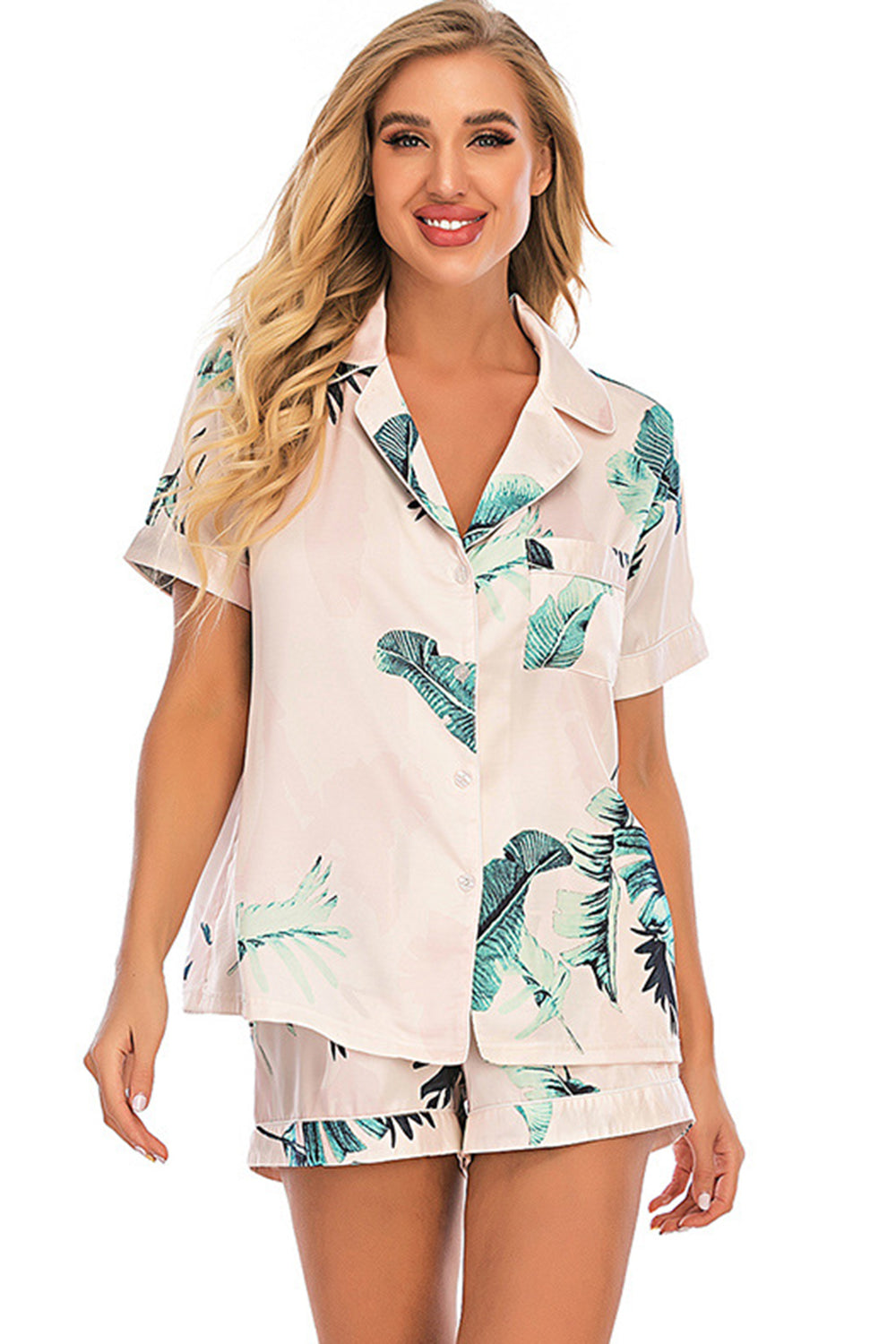 Printed Button Up Short Sleeve Lounge Set