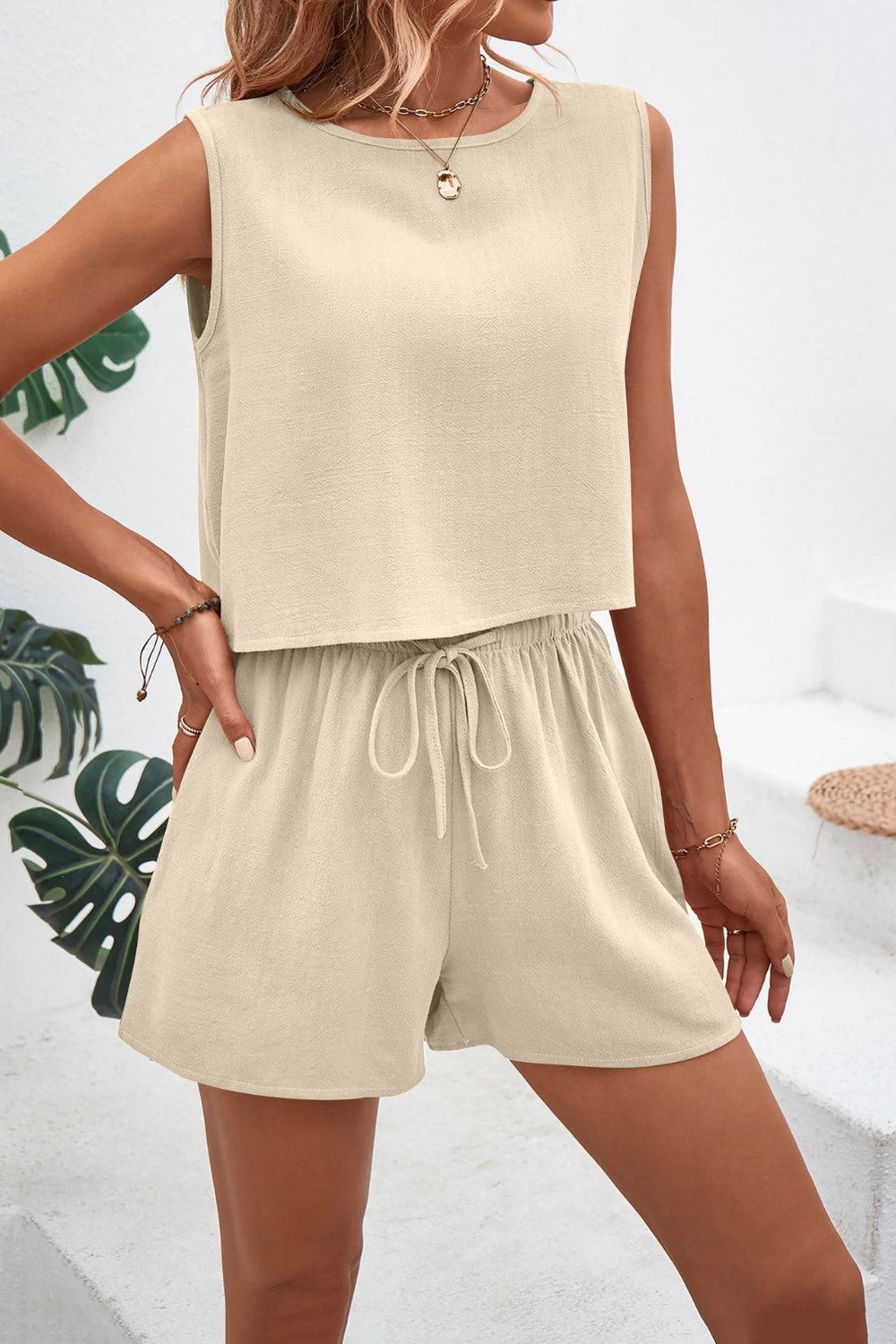 Tank Top Drawstring Shorts Matching Set
