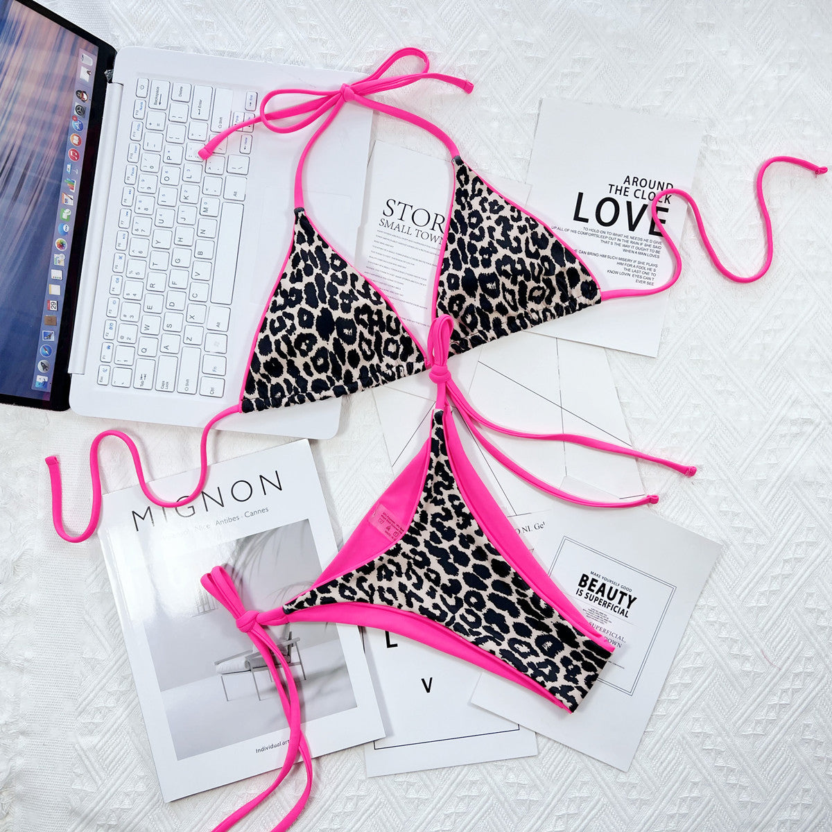 Leopard Print Halter Neck Bikini Set