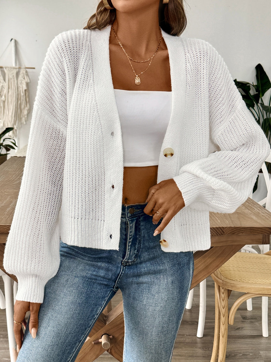 Balloon Sleeve Button Up Cardigan