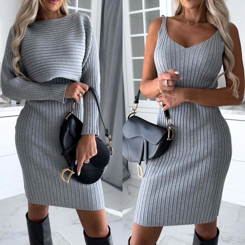 Ribbed Dress Cropped Sweater Set