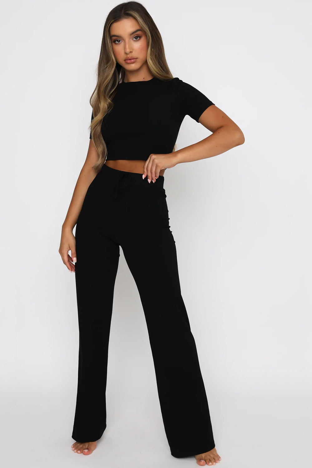 Short Sleeve Two Piece Pant Matching Lounge Set