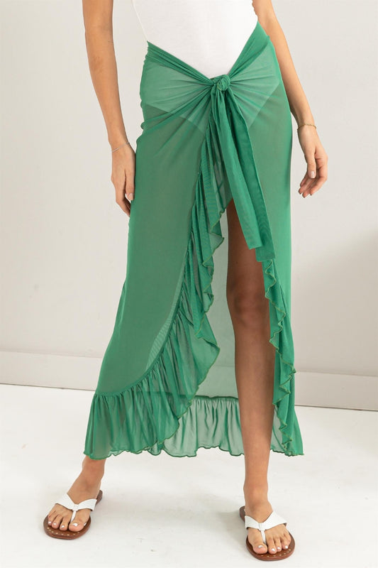 Ruffle Trim Swim Cover Up Sarong Skirt