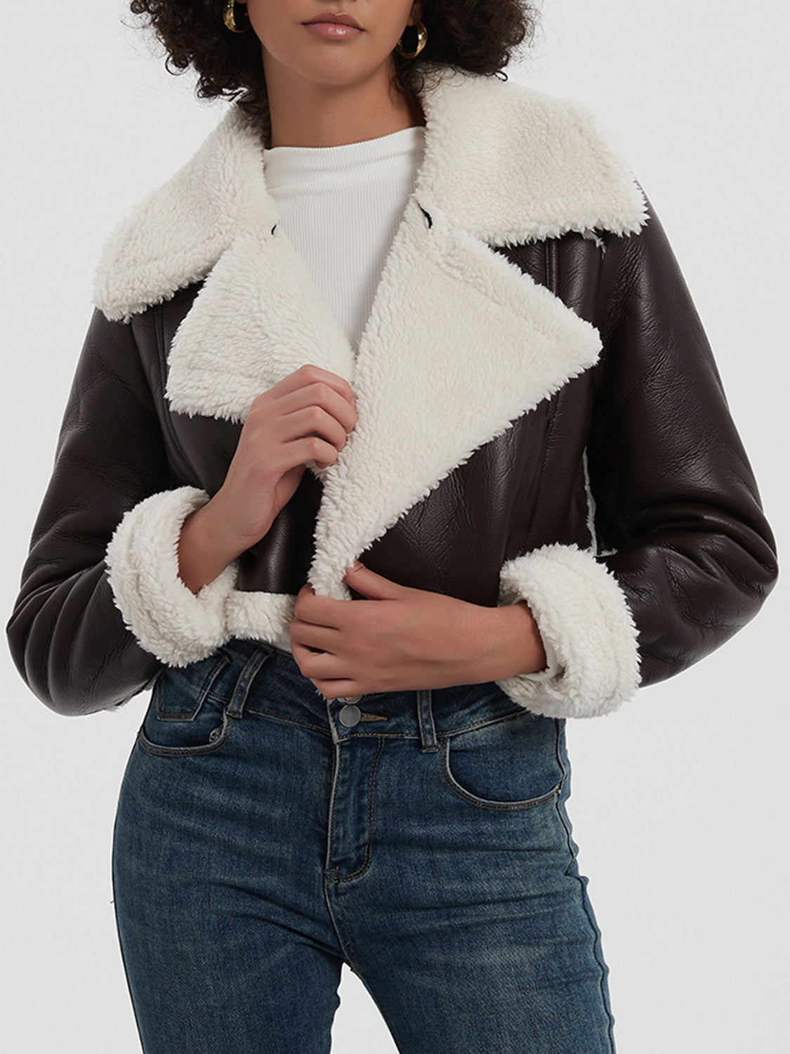 Cropped Faux Fur Bomber Jacket
