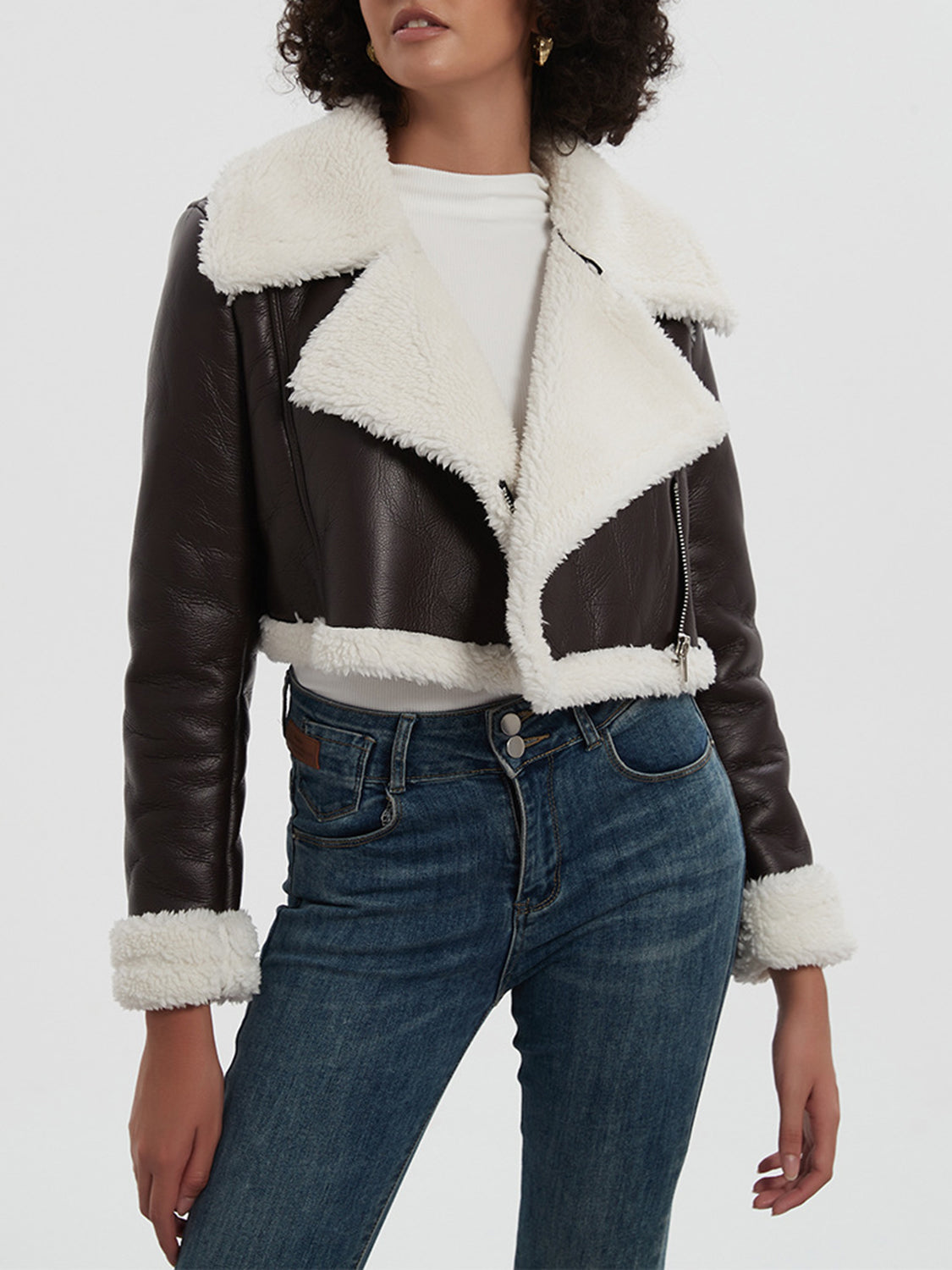Cropped Faux Fur Bomber Jacket