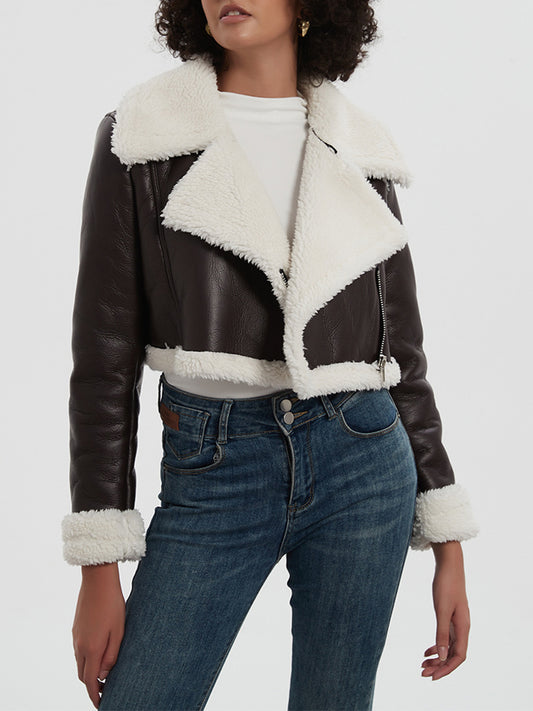 Cropped Faux Fur Bomber Jacket