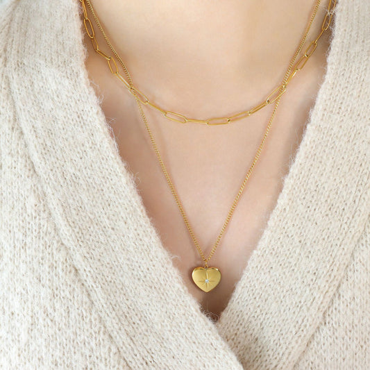 Layered Heart Pendant Necklace