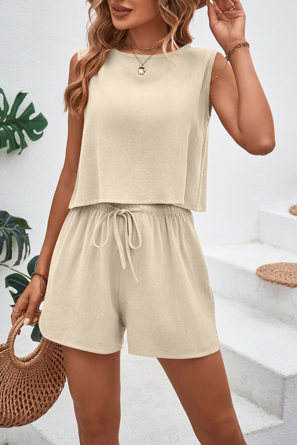 Tank Top Drawstring Shorts Matching Set