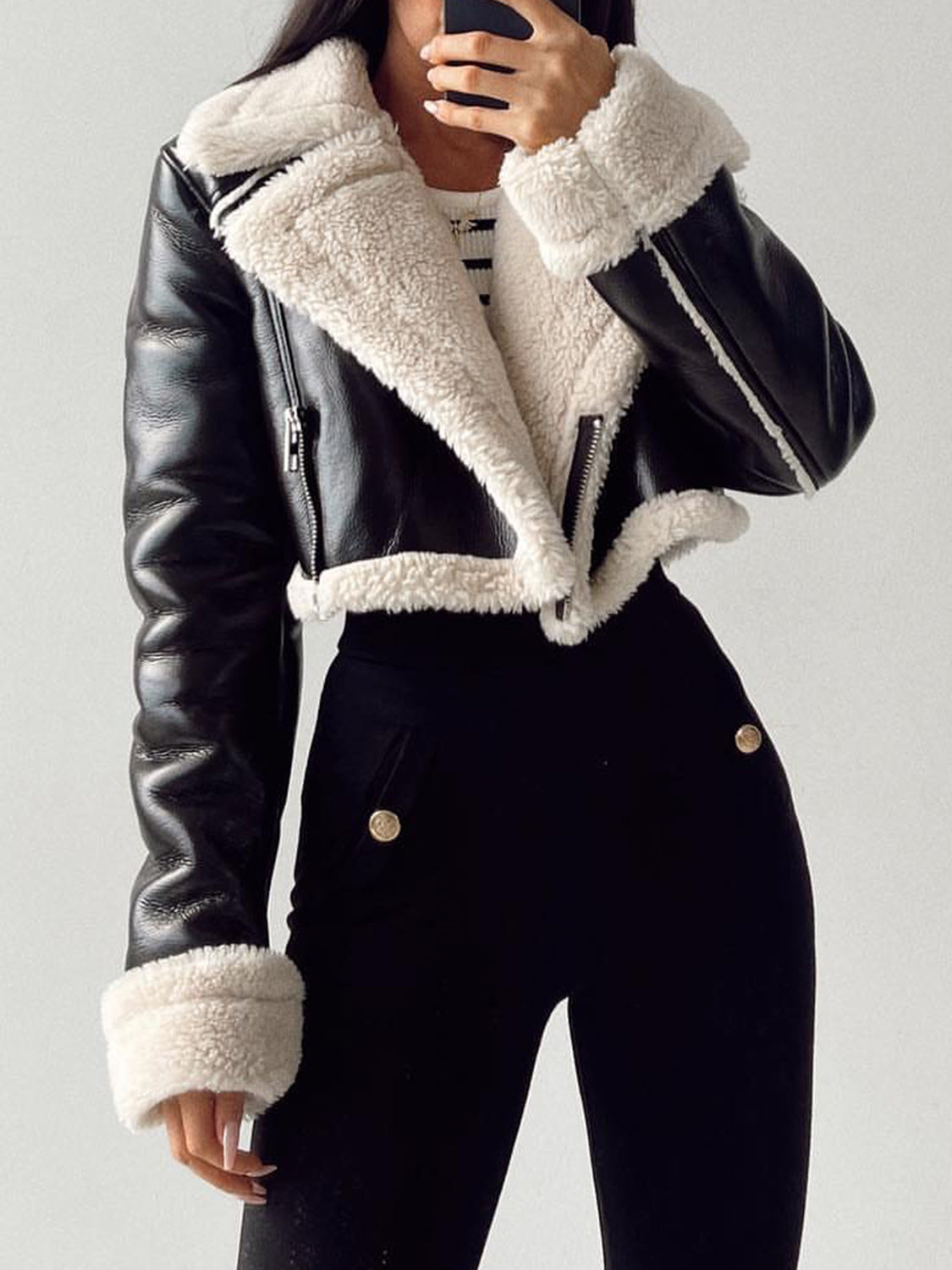 Cropped Faux Fur Bomber Jacket