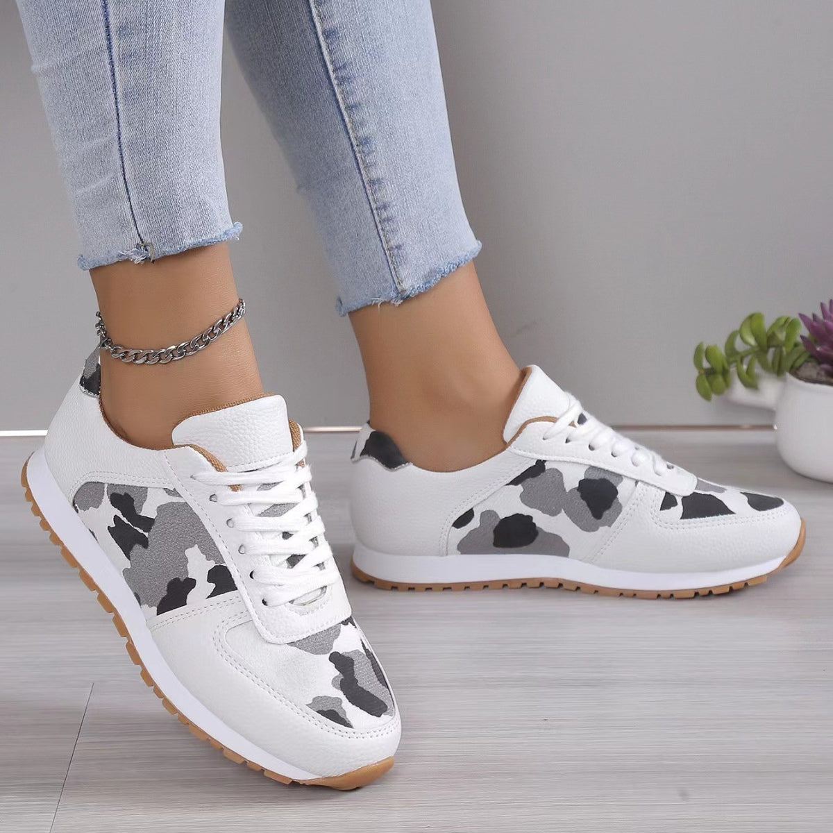 Leopard Print Leather Tennis Shoes