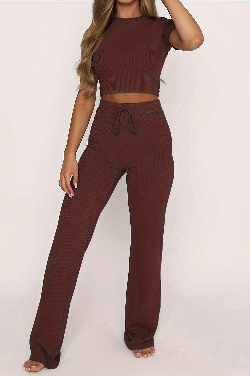 Short Sleeve Two Piece Pant Matching Lounge Set