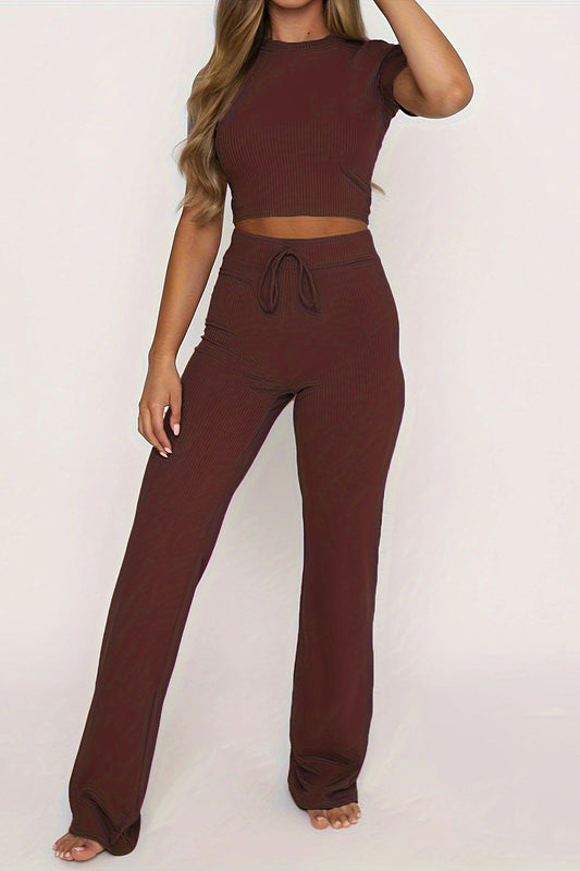 Short Sleeve Two Piece Pant Matching Lounge Set
