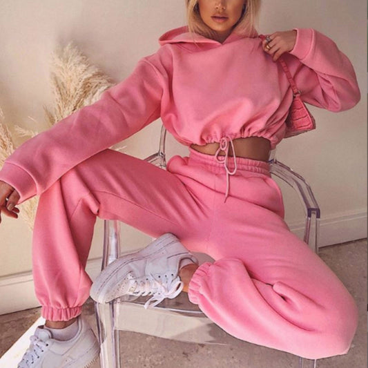 Two Piece Cropped Hoodie Lounge Set