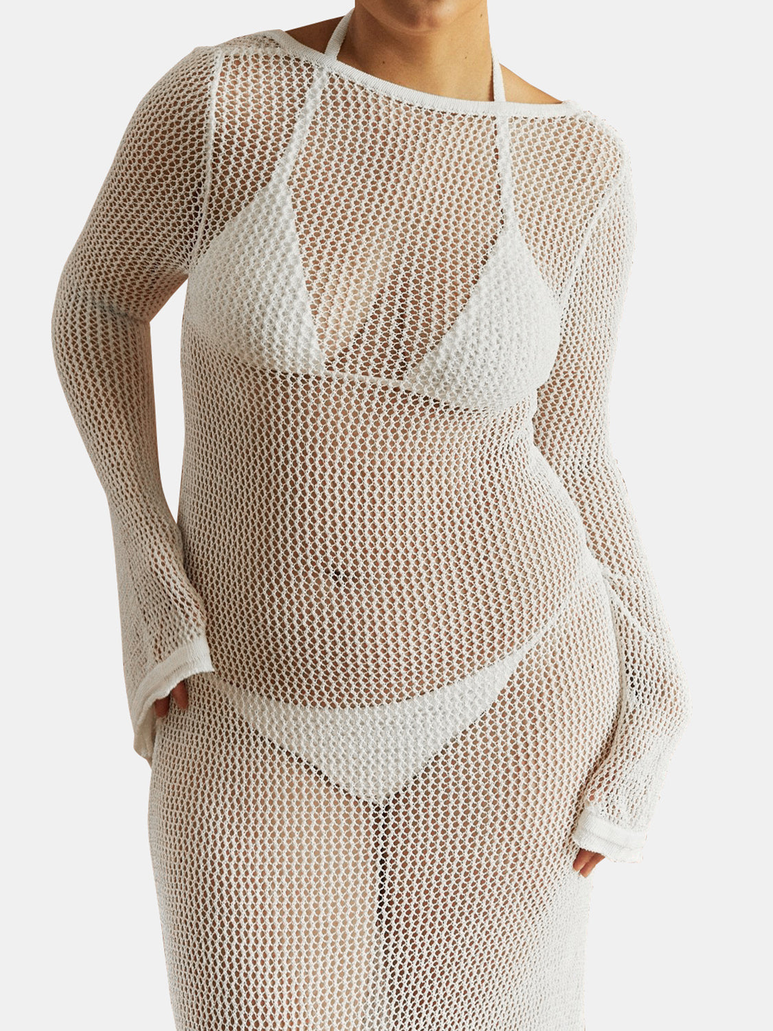 Backless Long Sleeve Swim Cover-Up Dress