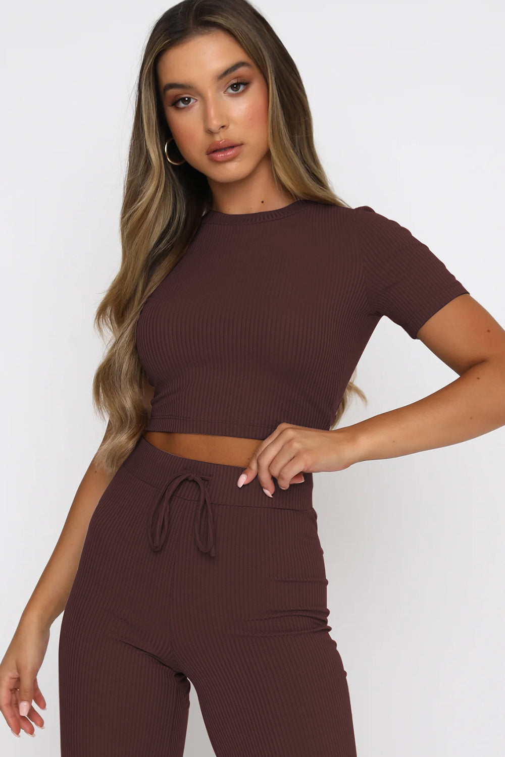 Short Sleeve Two Piece Pant Matching Lounge Set