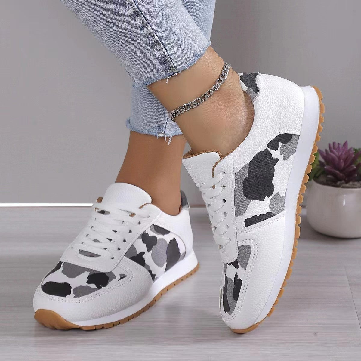 Leopard Print Leather Tennis Shoes