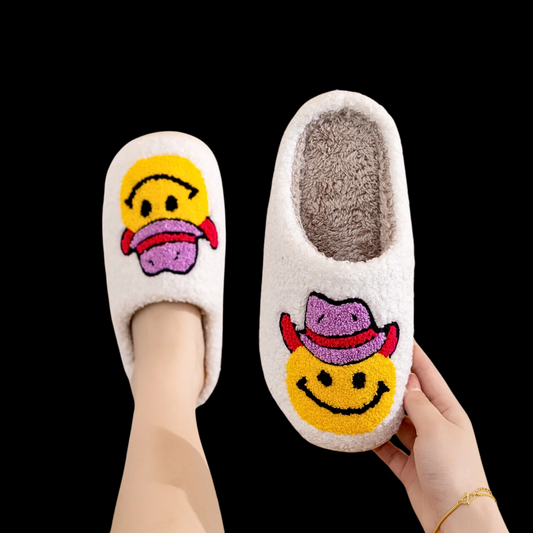 Cowboy Smiley Face Slippers