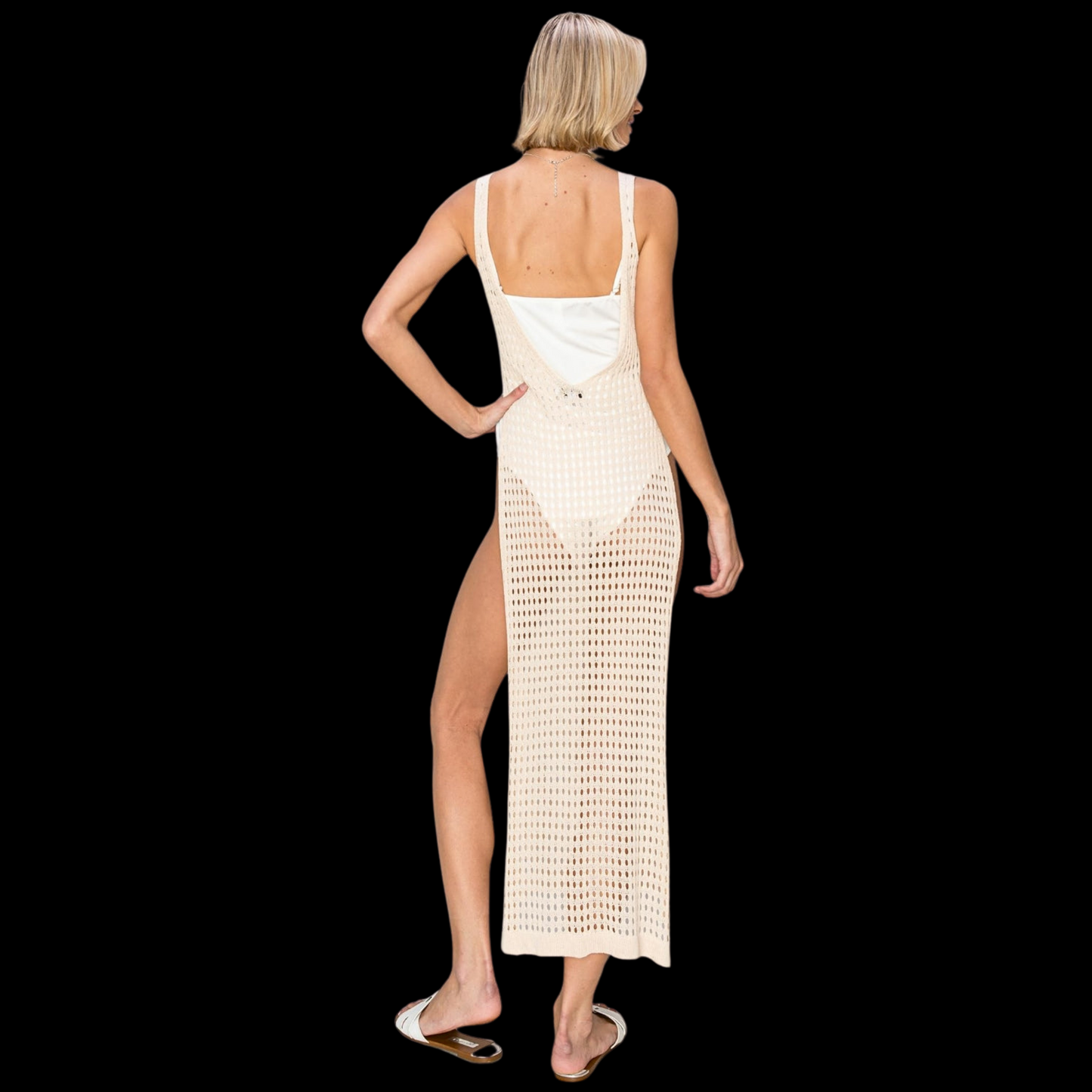 Crochet Backless Swim Cover Up Dress