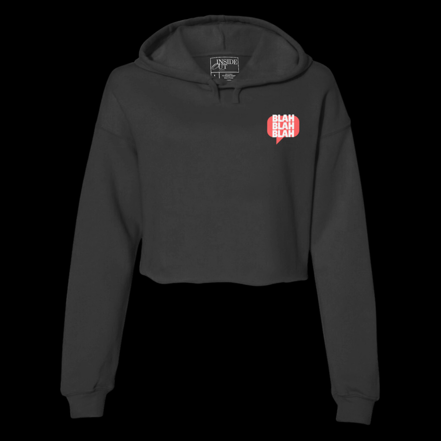 Less Talk More Action Cropped Hoodie Black