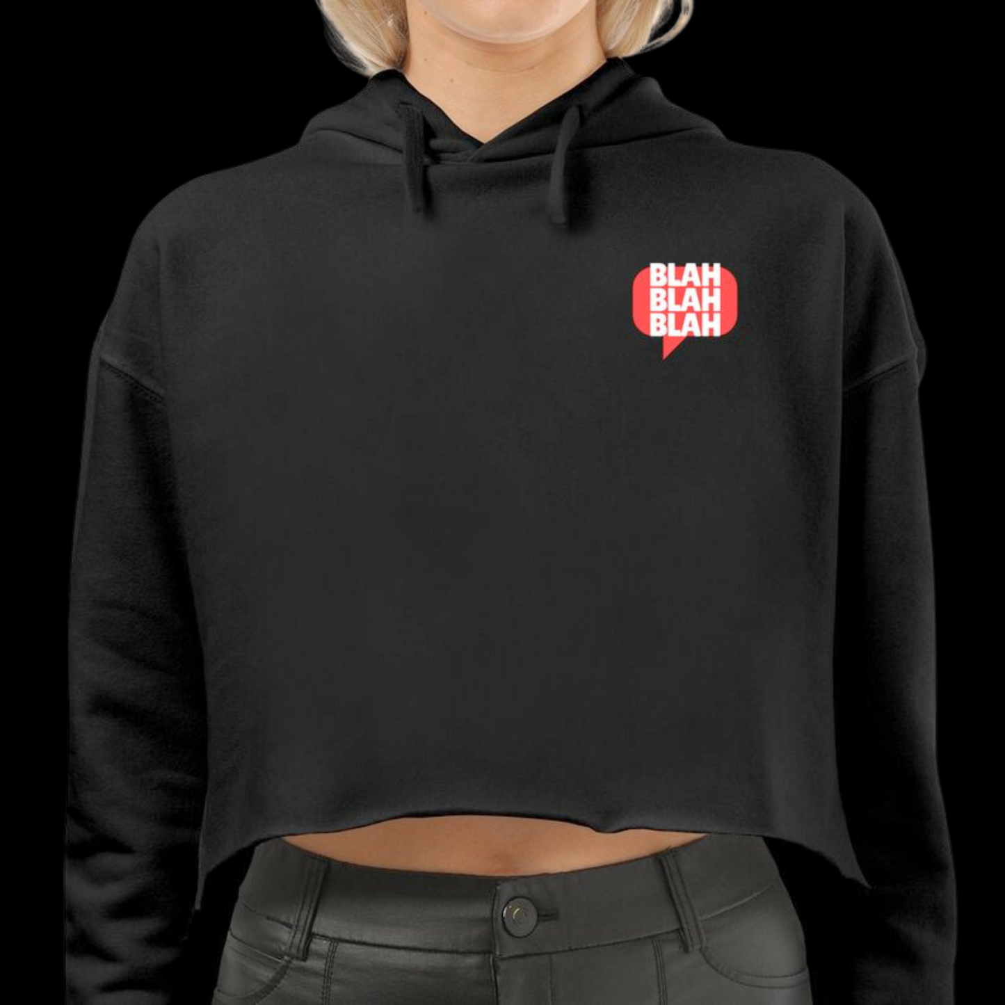 Less Talk More Action Cropped Hoodie Black