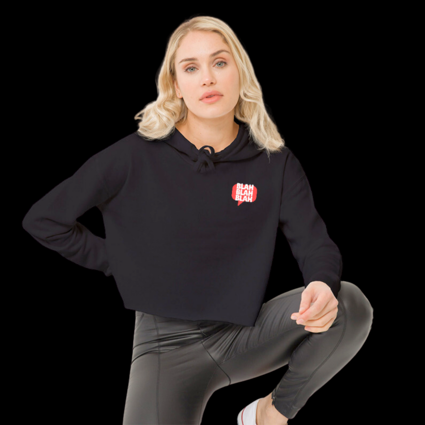 Less Talk More Action Cropped Hoodie Black
