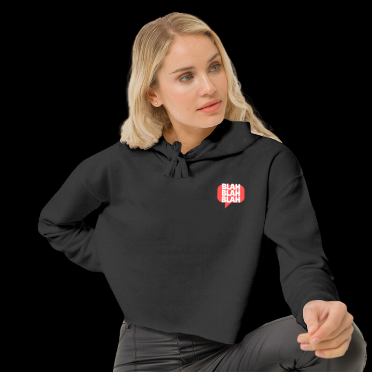 Less Talk More Action Cropped Hoodie Black