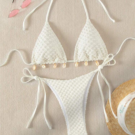 Textured Seashell Halter Bikini Set