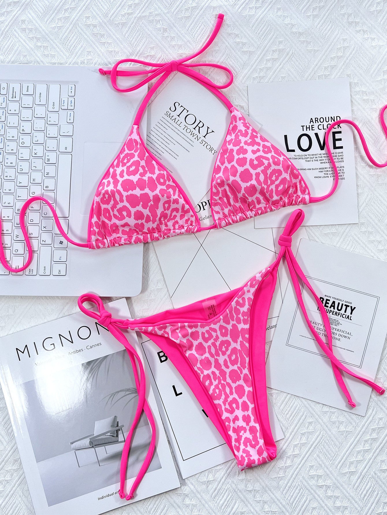 Leopard Print Halter Neck Bikini Set