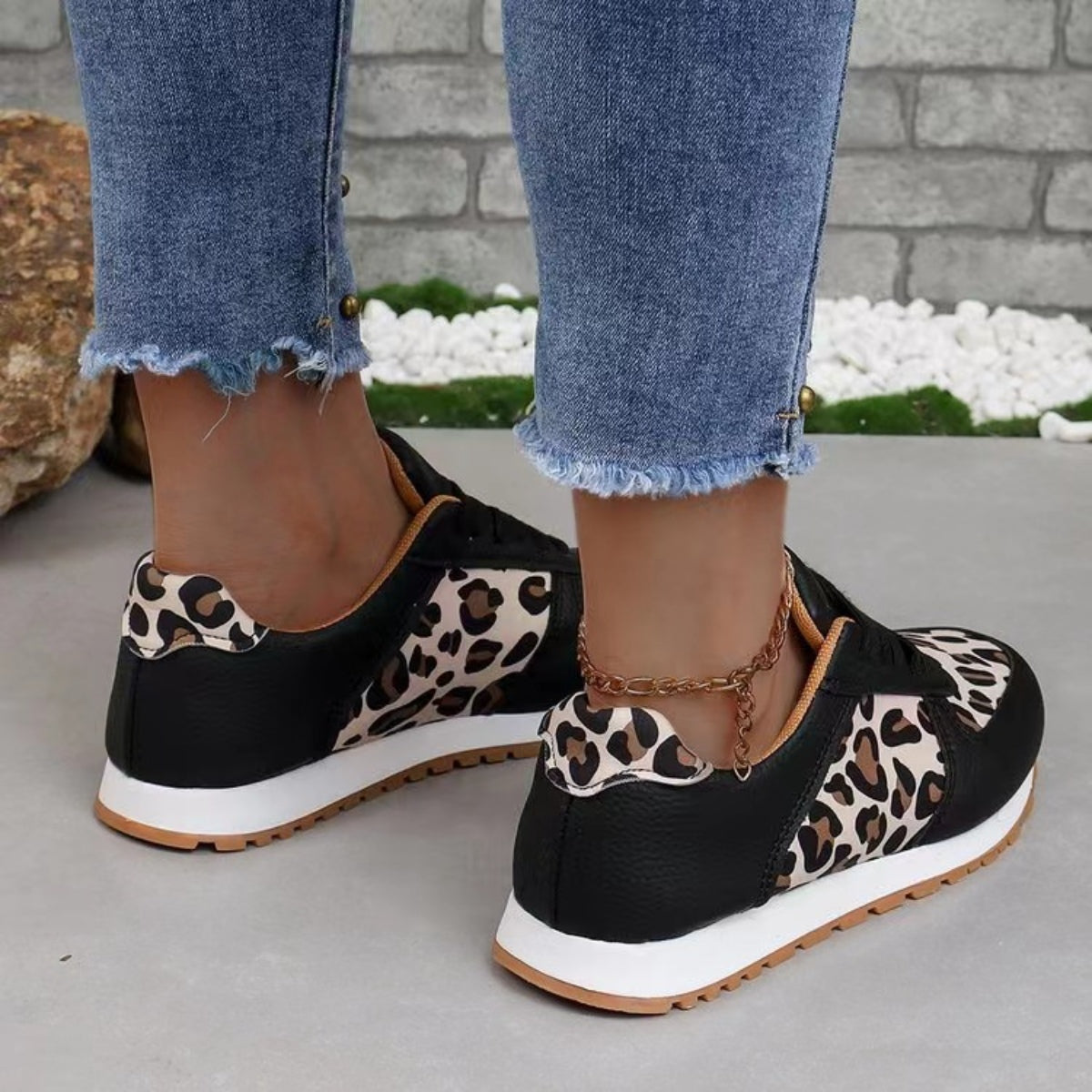 Leopard Print Leather Tennis Shoes