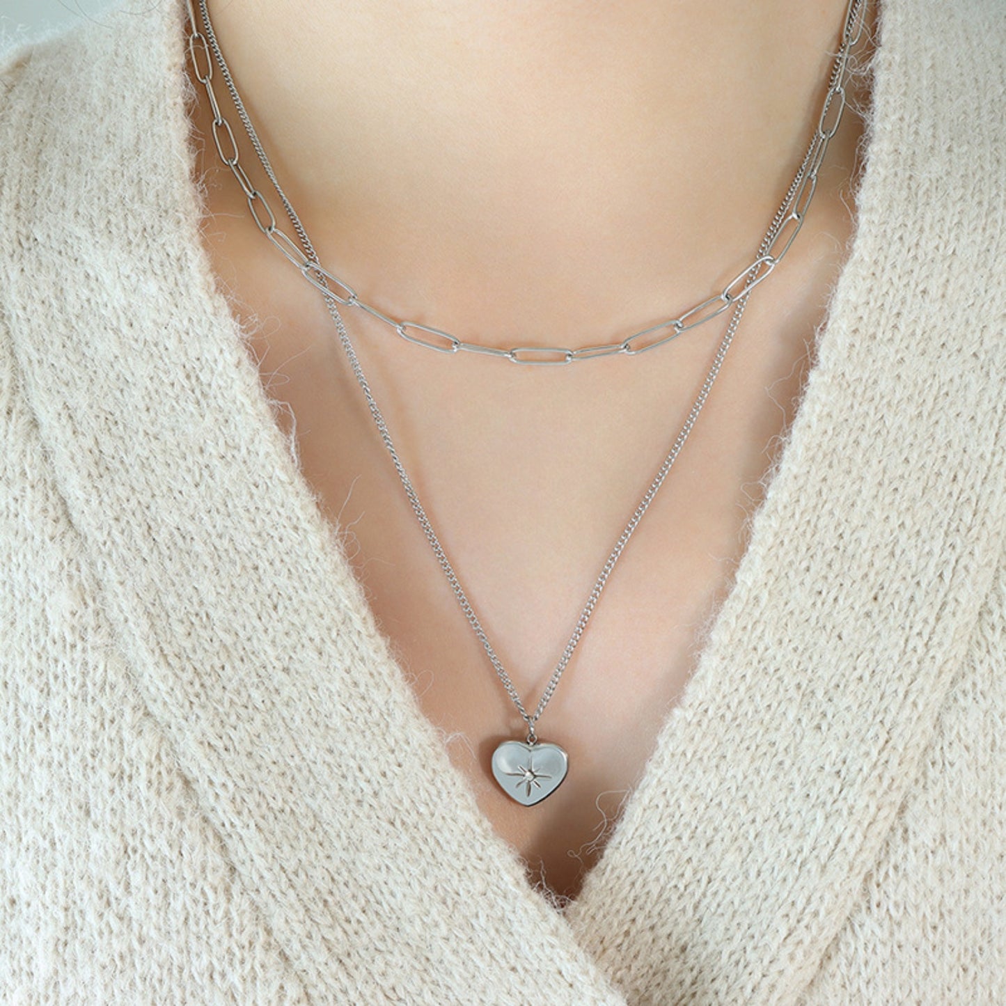 Layered Heart Pendant Necklace