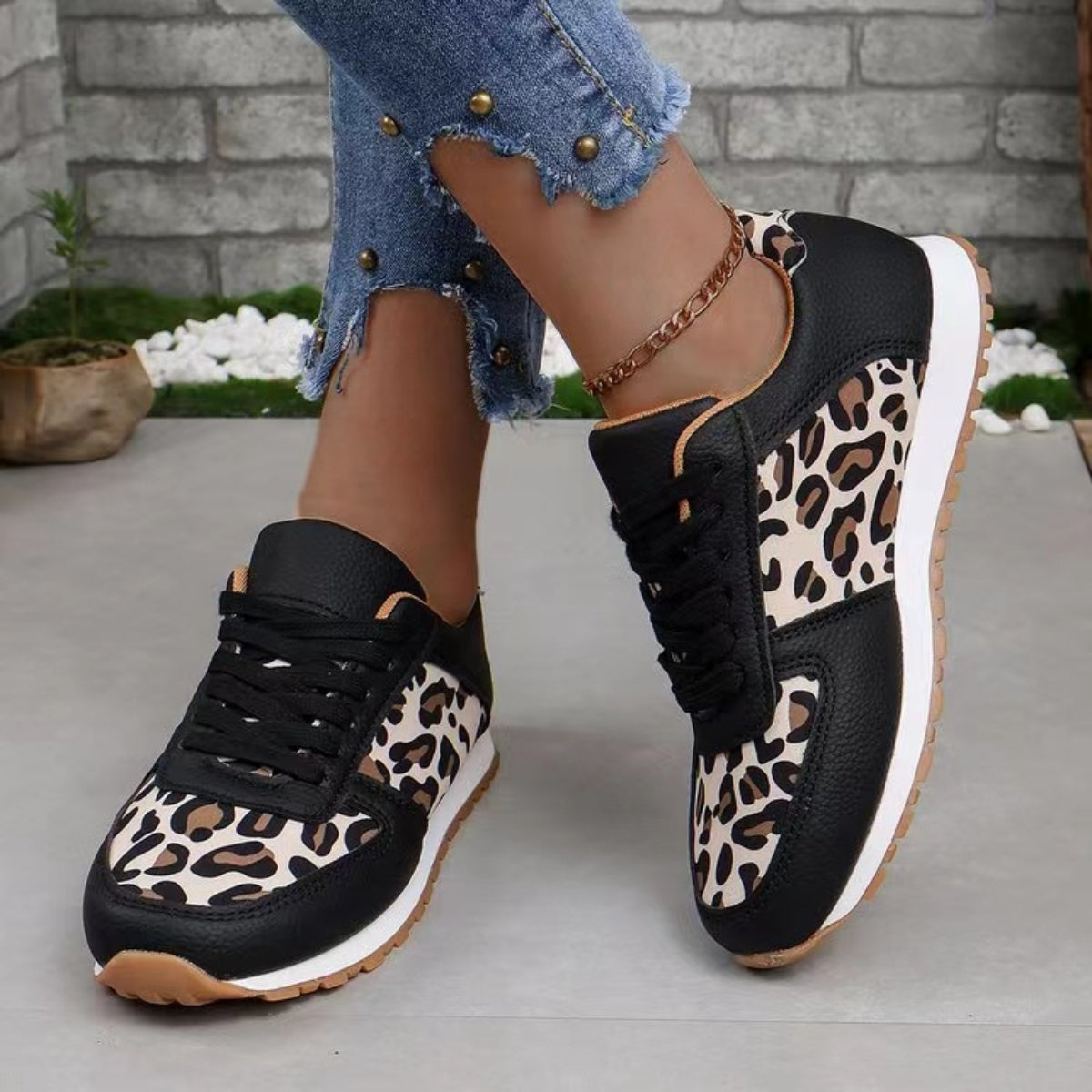 Leopard Print Leather Tennis Shoes