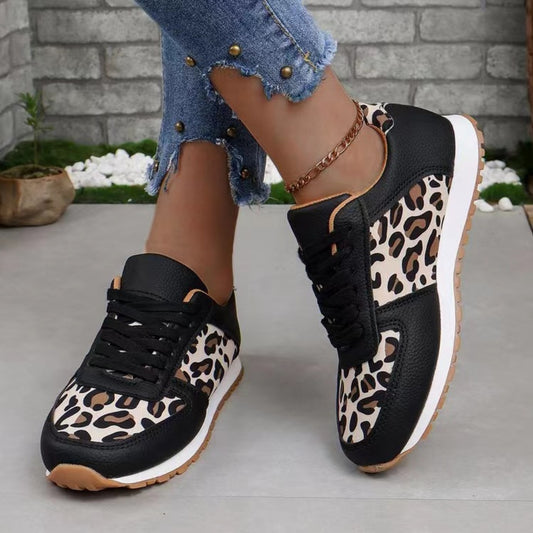 Leopard Print Leather Tennis Shoes
